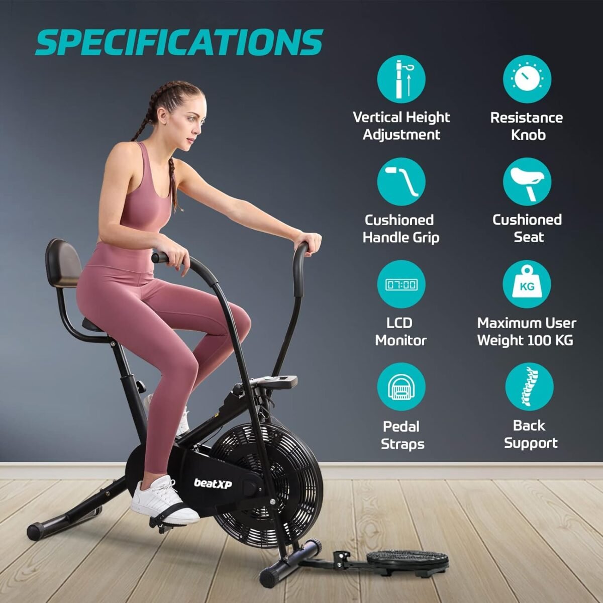 beatXP Vortex Active Air Bike Exercise Cycle for Home | Gym Cycle for ...