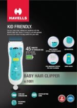 Havells Corded Electric BC1001 Rechargeable Baby Hair Clipper with hypoallergenic ceramic blade, Ultra-quiet, IPX5 Waterproof haircut kit for kids, unisex, infants, boys - Image 2