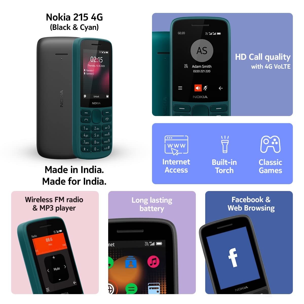 Nokia 215 DS 4G Keypad Phone with Long Battery Life,Wireless FM Radio ...