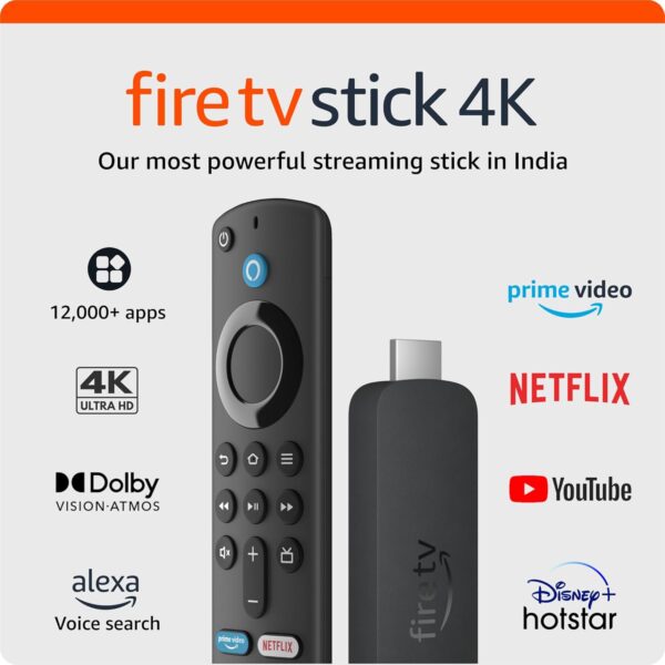 Firetv Stick 4K streaming device, supports Wi-Fi 6, HDR10+ Media Streaming Device  (Black)