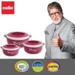 cello Ripple Inner Stainless Steel Hot Pot | Firm Twist Lock & Handles |Set of 3,Thermoware Casserole Set - Image 3