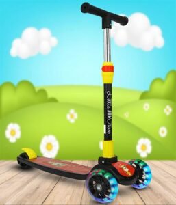 Little Olive Scooter for Kids 3 Years Above Age 4 Level Adjustable Height, Foldable, PU Wheels, Weight Capacity 75 kgs Kids Scooter with Brakes (Black)