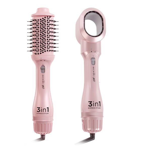 IKONIC 3-In-1 Express Styler Hot Air Brush|1.5-Inch Barrel|Hair Dryer Hair Straightener Volumizer Blow Dryer Styling Tool,1200 Watt,Pink For Women