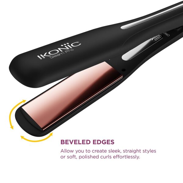 Ikonic Gleam Pro Hair Straightener, Black| Super slim 1.5 inch plates| Ergonomically slim| Digital temperature control| Automated Shut Off Safety | Ad