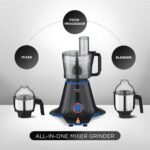 Preethi Zion Mixer Grinder for Kitchen - 4 Jars 750 Watt Mixie (3 Stainless steel Jars+1 Master Chef Plus Food processor Jar), Flexi lids, Vega W5 motor, Black (MG-227) - Image 4