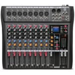 DIGIMORE Professional 8 Channel Mixer | 8 XLR + 6.35MM Input Ports | USB MP3 & BT Support | 48V Phantom Power | Delay & Repeat FX | Stereo Output | Headphone, Aux, EFF Outs (D-260)