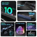 Nu Republic Party Box 16 Bluetooth Soundbar with X-Bass Technology, Upto 10 Hrs Playtime, Multiple RGB LED Lights, 16 W Output (Black, 2.0 Channel) - Image 4