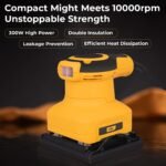 Deli DL-SG110-E1 Palm Sander 240V 60Hz with Carbon Brush 300W Robust Motor 10000rpm 210mm Sandpaper 6 Graded Speed Buffing Sanding Tool For Wood Metal Work (Pack of 1, Yellow Black) - Image 2