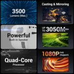 ZEBRONICS New Launch PIXAPLAY 53, Smart Vertical Projector, 3500 Lumens, 4K Support, 120 Inch Screen Size, Auto Focus, Auto Keystone, Bluetooth, HDMI, USB, WiFi, 1080p Support, APP Support, Miracast - Image 3