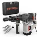 BUILDSKILL 6.5kg Demolition Hammer with 1500W Copper Motor | 360° Rotating Handle | 3950 BPM | LED Indicator | Hex Point & Flat Chisel for Breaking & Grooving | 15J Heavy Duty Concrete Breaker Machine