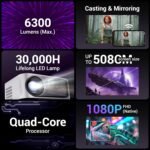 ZEBRONICS PIXAPLAY 25, Smart Projector, 1080p, 7500 Lumens, 200" Screen Size, Quad Core, Auto [ Focus | Keystone | Obstacle Detection | Screenfit ], Bluetooth, WiFi, HDMI-ARC, APP Support, Miracast - Image 4