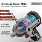 BUILDSKILL 21V - 1/2" 400NM BLDC Cordless Impact Wrench Set | 2 x 2.0Ah Battery | 10 Pcs Socket + 10 Pcs Screwdriver Bit | LED Light | 3400-4500 RPM | 2800-3200 Impact Rate | 2.0A Fast Charger - Image 3