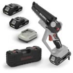 BUILDSKILL 21V Cordless Chainsaw Machine | 6 inch Bar | 3600 RPM Copper Motor | 2 x 1.5AH Battery | Chain tensioning button, safety lock | Mini Chains