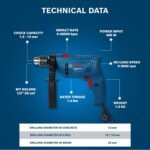 BOSCH GSB 600 Corded Electric Impact Drill, 100Pcs Accessory Set | 600 W Motor | Speed of 3000 RPM | Rated Torque of 1.4 Nm | Impact rate of 48000 BPM | Double Insulation - Image 4