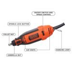 BLACK+DECKER RT18KA-IN 180W CORDED Electric Rotary Tool with 114 pc Accessory Kit Box, 0-38000 RPM, Ideal for Grinding, Polishing, Engraving & Carving - Image 3